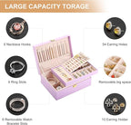 Jewelry Box for Girls Women Leather Jewelry Organizer with Lock Double Layers Jewelry Storage Case Removable Tray for Necklac