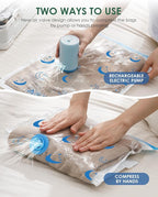 Vacuum Storage Bags with Electric Pump, 12 Pack Vacuum Sealed Bag with 1500mAh Rechargeable Battery for Clothes, Blanket, Duv