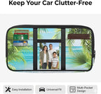 Palm Tree Beach Car Sun Visor Organizer with Multi-Pocket Car Sun Visor Storage Bag Easy to Store and Install Universal Fit for Most Cars SUV