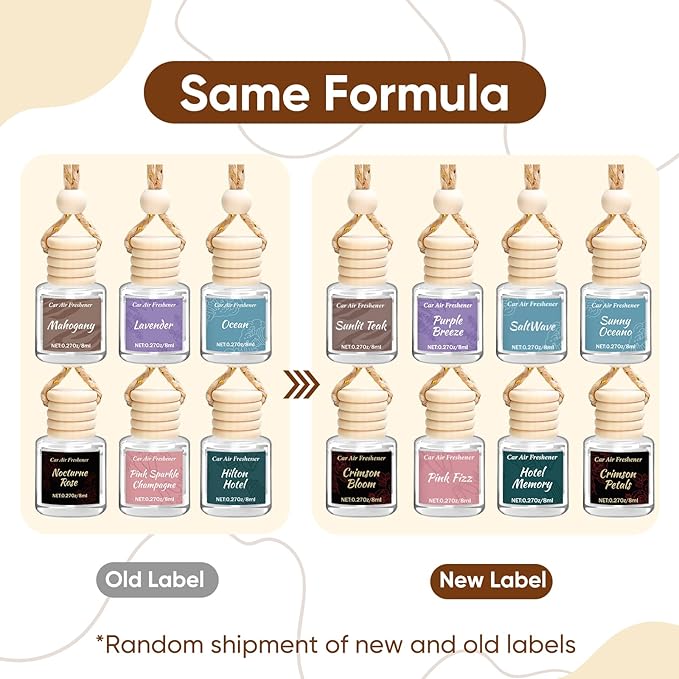 Premium Car Air Freshener, 6 Pack Deep Luxury Scent Essential Oil Diffuser, Long Lasting Fragrance Interior Decor Unisex,Hang