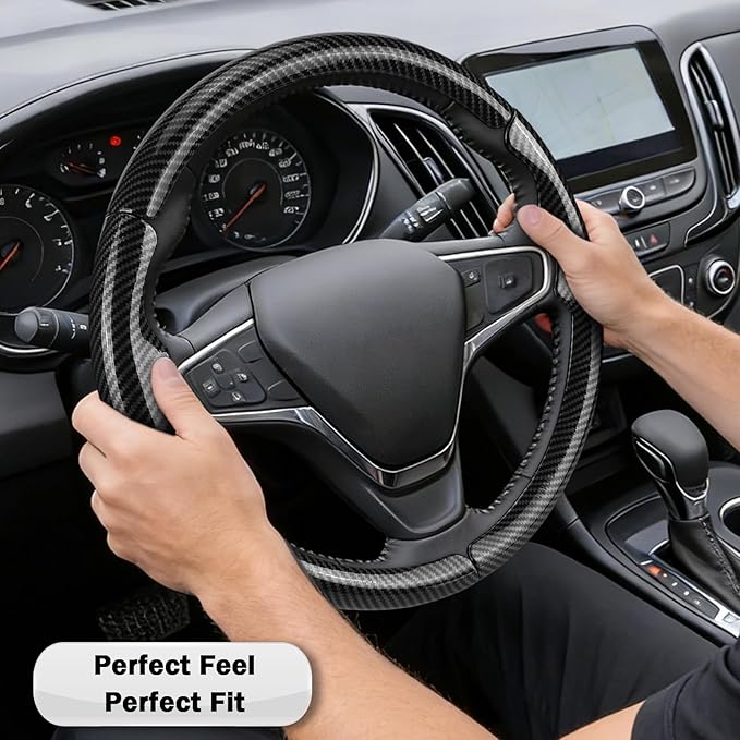 Steering Wheel Cover for Chevy Malibu 2016-2024/ Equinox 2018-2024/ Bolt EV 2017-2021/ Volt 2016-2019, Car Steering Wheel Cover Accessories for Chevrolet (Glossy Black)