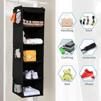 BrilliantJo 2 Pack Hanging Closet Organizer, 5 Shelves Hanging Storage with 6 Side Pockets for Clothes Shoes, 43"x12"x12"(Bla