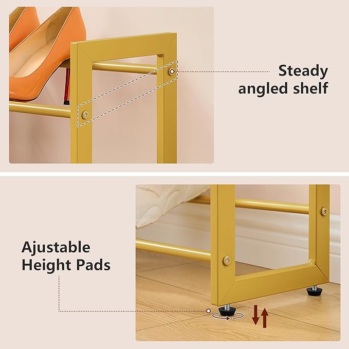 FAVOOSTY 4-Tier Expandable Shoe Rack, Adjustable Shoe Shelf Storage Organizer Space Saving Metal Free Standing Shoe Rack for 