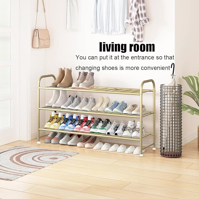 LINZINAR Shoe Rack Long 3 Tier Shoe Storage Organizer Metal Wide Shoe Shelf for Closet Entryway Bedroom 24 Paris Large Capaci