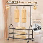 EAGMAK Heavy Duty Clothes Rack Load 556 LBS, Rolling Clothing Rack With 3 Shelves, Adjustable Metal Clothes Hanger with Wheel