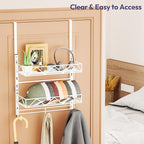 SWTYMIKI Over Door Hat Organizer - 3 Tier Wall Mounted Hat Rack with 2 Adjustable Metal Basket and 3 Hooks, Hanging Baseball 