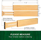4 Pack Bamboo Drawer Dividers 2.6" High, Adjustable Length from 12 Inch to 17 Inch, Expandable Kitchen Drawer Organizer Separ
