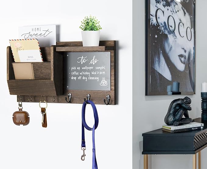 Ziivita Key Holder for Wall - Mail Holder Organizer Wall Mount with Shelf - Rustic Hanging Key Rack Hanger with Hooks Decorat