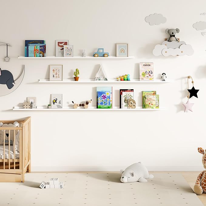 Fun Memories Picture Ledge Shelf, 40 Inch Floating Shelves Set of 2, Large Nursery Book Shelves for Toys Storage, Kids Booksh