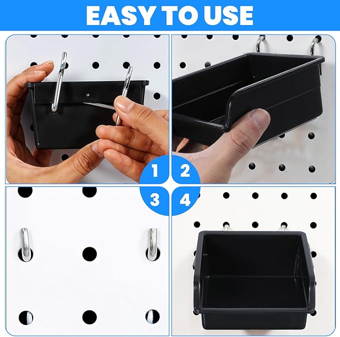 20 Pack Pegboard Bins With Metal Hooks, Black Pegboard Storage Bins, Pegboard Containers For Peg Board Organizing Accessories