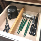 VaeFae Adjustable Bamboo Drawer Dividers and Bamboo Knife Drawer Organizer Bundle