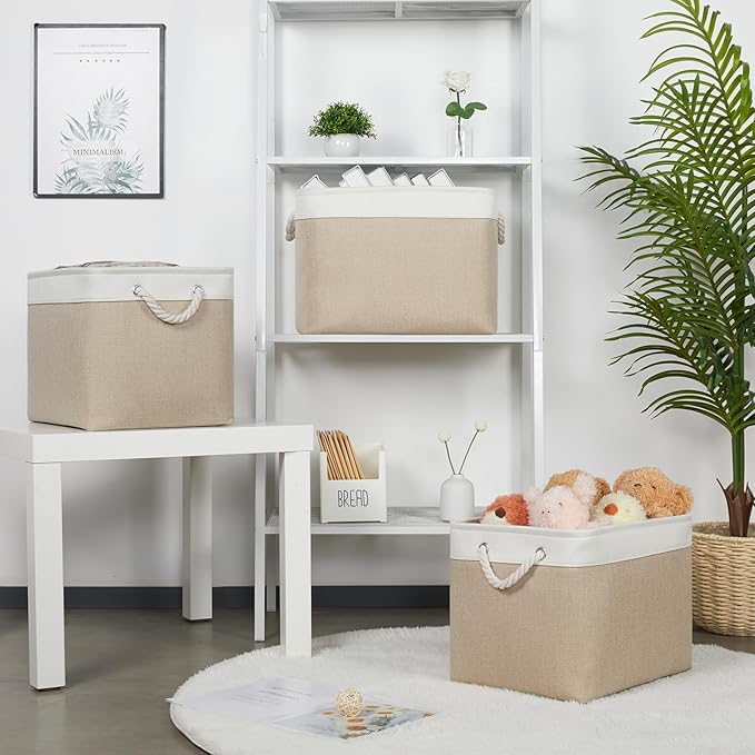 Bidtakay Large Storage Baskets for Organizing Fabric Closet Organizers Storage Bins with Handles 3-Pack 16x11.8x11.8 Inch Col