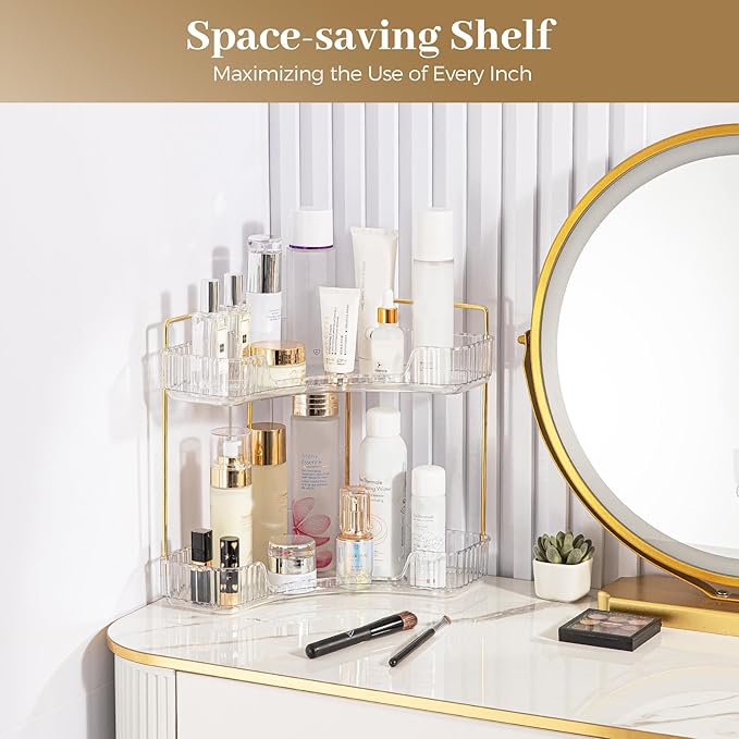 Aveniee Corner Bathroom Counter Organizer, Bathroom Countertop Shelf Makeup Organizer for Vanity Perfume Tray for Corner Stor