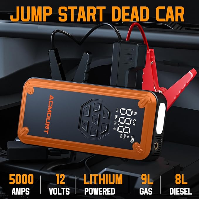Jump Starter with Air Compressor, Acmount 5000A Car Battery Jump Starter with 150PSI Tire Inflator for Up to 9.0 Gas/8.0L