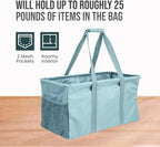 Extra Large Utility Tote Bag - Oversized Collapsible Reusable Wire Frame Rectangular Canvas Basket With Two Exterior Pockets For Beach, Pool, Laundry, Car Trunk, Storage - Light Blue