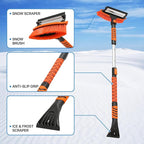 MoNiBloom Extendable Ice Scraper and Brush with Squeegee for Car 4 in 1 Emergency Snow Shovel, Ergonomic Foam Grip and 180° Pivoting Brush Head Car Snow Kit for Cars, Trucks, SUVs, Vehicle