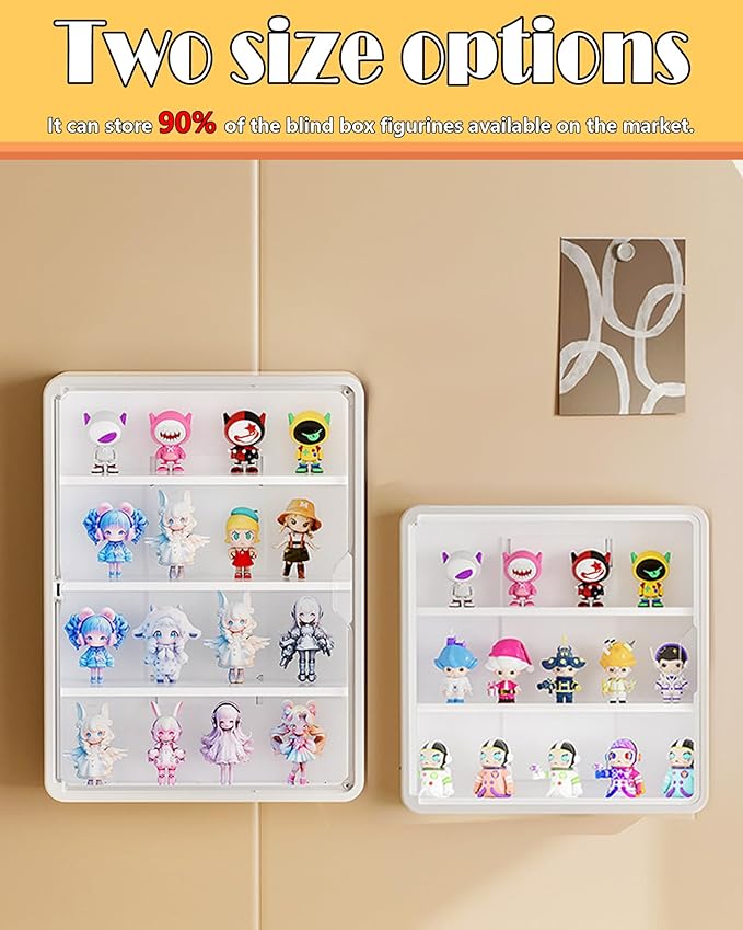 HGYZE Clear Display Case for Figures, 15.75" High, Wall Mounted Shelf with Magnetic Door, Hanging Display Case for Collectibl
