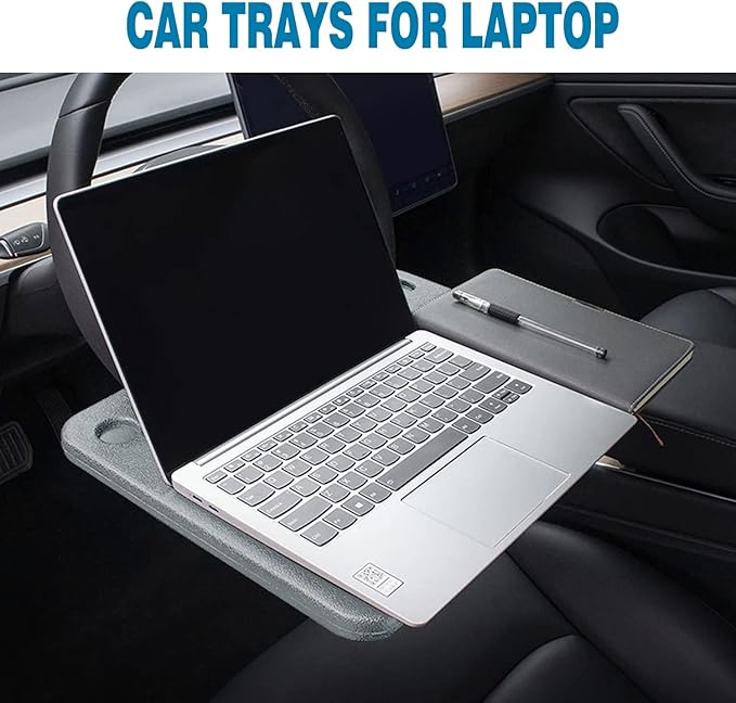 HORRY Steering Wheel Tray Universal Double-Sided Car Food Trays for Eating Reading Car Tray Table for Travel Cup Holder Desk for Driver Car Laptop Mount (Gray)