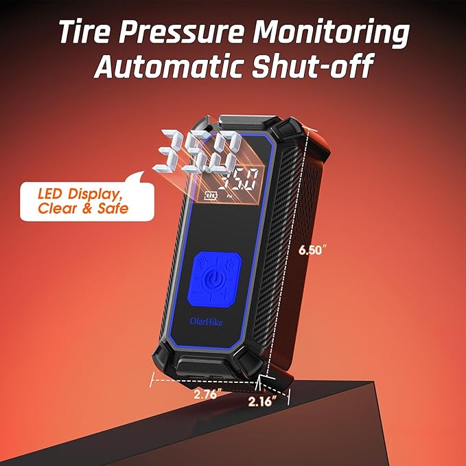 OlarHike Cordless Tire Inflator Portable Air Compressor, 150PSI Dual Power - 5400 mAh & 12V DC, Air Pump for Car Tires, Bike, Motorcycle, Bicycle, Electric Pump with LED Light & Digital Pressure Gauge