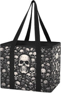 Skull Black Reusable Grocery Bags Large Shopping Tote Bag with Reinforced Bottom Board, Water Resistant Foldable Storage Bags