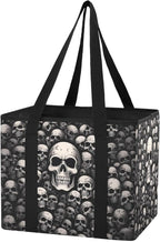 Skull Black Reusable Grocery Bags Large Shopping Tote Bag with Reinforced Bottom Board, Water Resistant Foldable Storage Bags