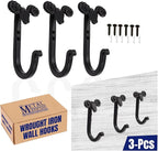 The Metal Magician Sheep Headed Iron Hooks Wall Mount Black Hanger Set of 3 Heavy Duty Towel Holder for Hanging Hats, Coat, K