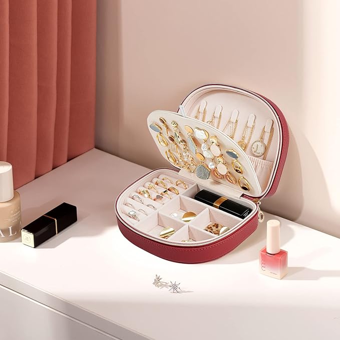ProCase Travel Size Jewelry Box, Medium Portable Seashell-Shaped Jewelry Case, 2 Layer Jewelry Organizer in PU Leather for Wo