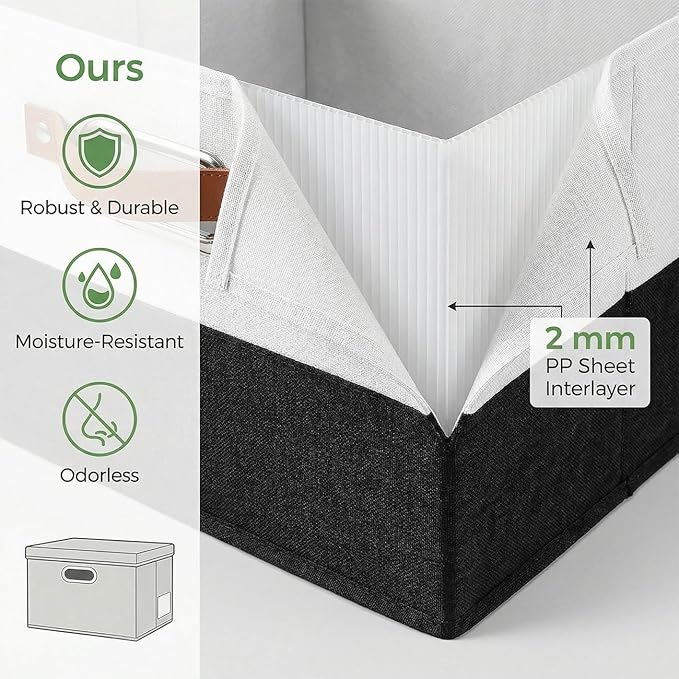 PRANDOM Storage Bins with Lids [3-Pack] Linen Fabric Foldable Storage Boxes Organizer Containers Baskets Cube with Cover for 