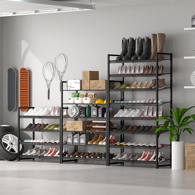 Shoe Rack, 8-Tier Metal Shoe Organizer, Tall Shoe Rack for Closet,entryway,Garage, with Adjustable Flat or Angled Shelves, 32