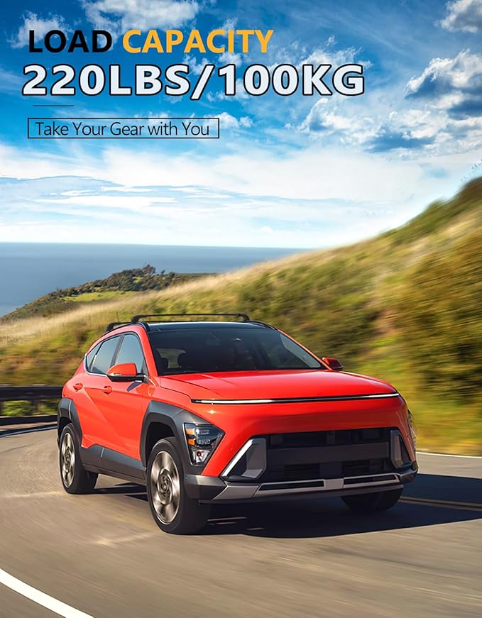 Tuyoung 220lbs Roof Rack Cross Bars Compatible with 2024 2025 2026 Hyundai Kona & Kona Electric, Lockable Heavy Duty Aluminum Roof Rails Crossbars Black Rooftop Cargo Carrier Luggage