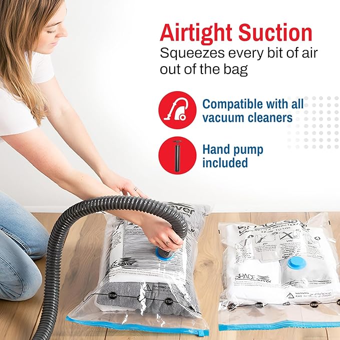 Spacesaver 4 Pack Large Vacuum Storage Bags for Comforters, Blankets & Clothes – Vacuum Sealed Compression Bags with Hand Pum
