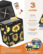 Car Trash Can with Lid, Cute Leakproof Car Trash Garbage Bag Hanging Vehicle Trash Bin Small Portable Automotive Garbage Cans Organizer for Back/Front Seat(Trapezoid,Black Sunflower