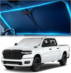 Windshield Sun Shade for Dodge RAM 1500 2019-2023 2024 2025 – Custom Fit Sun Shield with Mirror Cut‑Out, Blocks Heat & UV, Foldable with Storage Pouch - Dodge RAM Windshield Sunshade