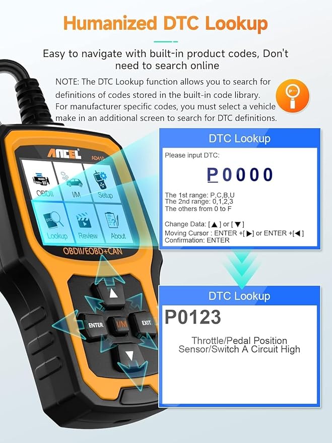 ANCEL AD410 Enhanced OBD2 Scanner, Vehicle Code Reader for Check Engine Light, Automotive OBD II Scanner Fault Diagnosis,