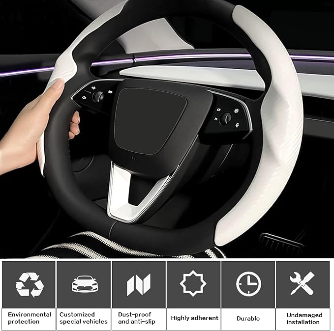 for Tesla Model 3 Highland and Model Y Juniper Steering Wheel Cover Trim Interior Decoration Protection Accessories (M3/My-White 3pcs)