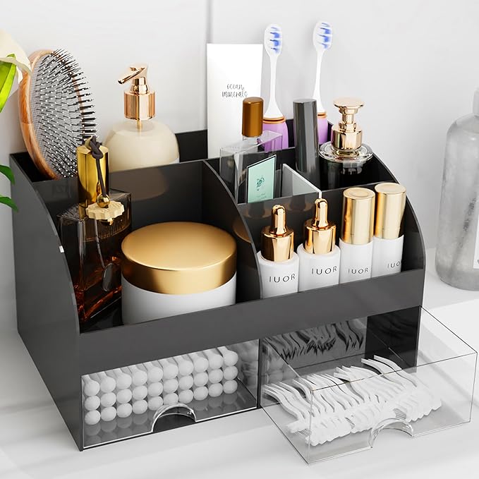 Makeup Organizer with Drawers, Cosmetic Storage for Dresser Vanity and Bathroom Countertop, Beauty Holder for Lipstick Brush,