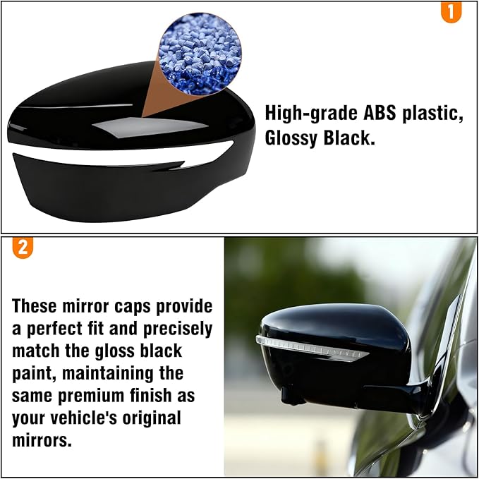 Moonlinks Compatible with Nissan Rogue 2014-2020/Murano 2015-2024/Pathfinder 2017-2020 Right Passenger Mirror Cover Replacement, Glossy Black Right Side Clip-on Mirror Cap Replaces for 96373-4BA0A