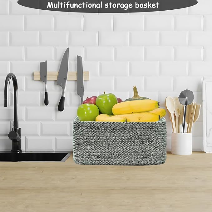 COMFY-HOMI 13" x 8.5" x 5.1"Storage Baskets for Organizing | Cotton Rope Woven Basket | Toy Storage Bin Box | Basket for Shel