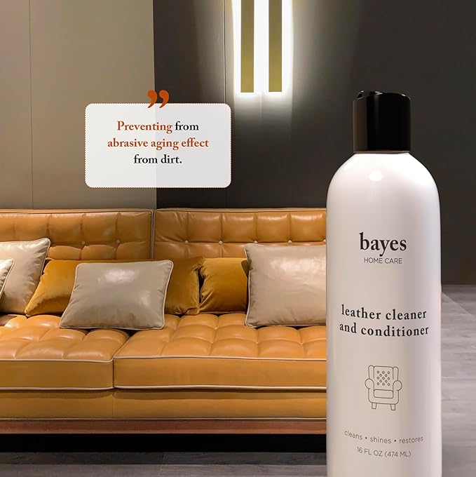 Bayes Premium High Performance Leather Upholstery Cleaner and Conditioner - 16 oz - Prevents Drying, Cracking or Fading of Le