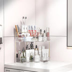 Makeup Organizer Countertop 2 Tier, Corner Bathroom Countertop Organizer with Toothbrush and Makeup Brush Holder, Corner Vani