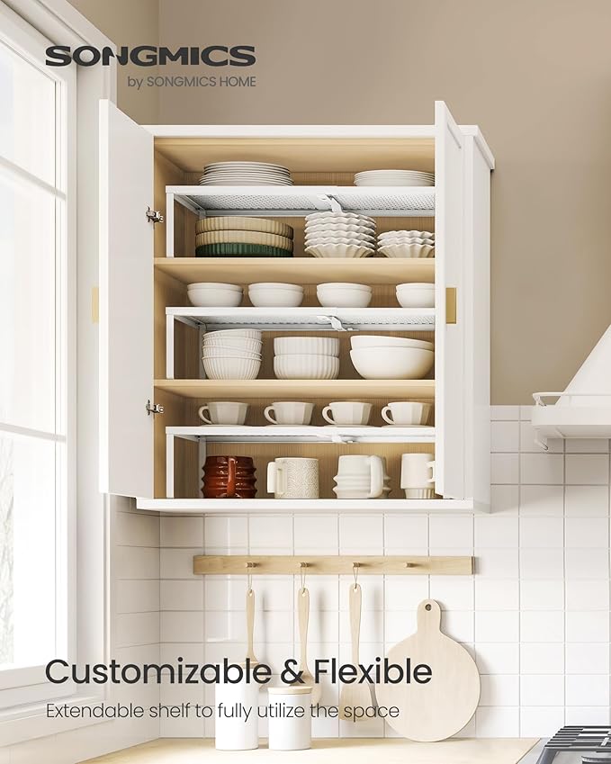 SONGMICS Spice Racks, Set of 3 Expandable Kitchen Countertop Shelves, Small Cupboard Organizers, Metal, Space-Saving Tabletop