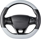 SEG Direct Flat Bottom Steering Wheel Cover, D Shaped Car Wheel Cover 14 1/2-15 in. (37-39 cm), Black Gray Microfiber Leather