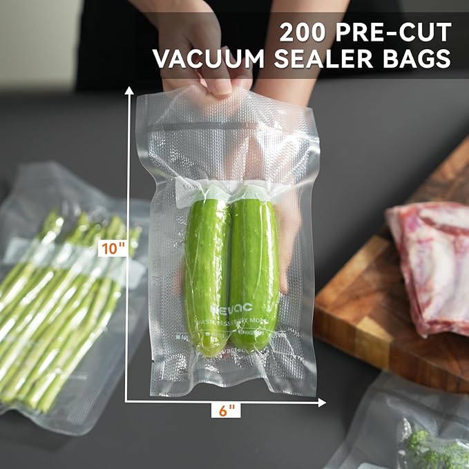 Wevac 6" x 10" Precut Vacuum Sealer Bags, 200 Count, Includes 5 Liquid Block Bags & 5 Bone Guard Pieces, Heavy Duty for Food 