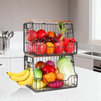 Livabber Fruit Basket for Kitchen, Metal Fruit Vegetable Storage Bin with 2 Banana Hangers, Countertop Wire Basket Organizer 