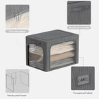 3Pack Stackable Foldable Storage Bin - Metal Frame Storage Box Clothing Storage Organizer with Clear Window, Carry Handles (6