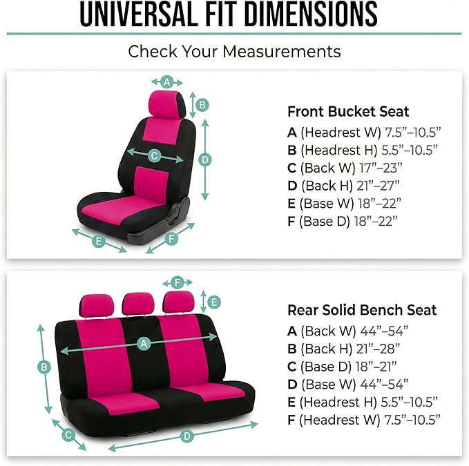 FH Group Flat Cloth Full Set Car Seat Covers Three Row 7 Seater - Universal Fit for Cars, Trucks & SUVs Pink