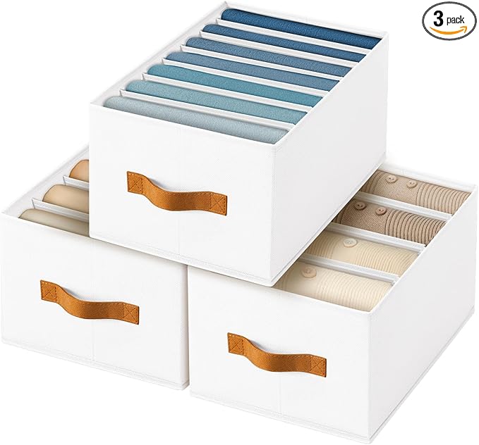 Homsorout Clothes Organizers and Storage - 4/5/7 Grids Fabric Jeans Organizer with Handles, Foldable Closet Organizers Divide