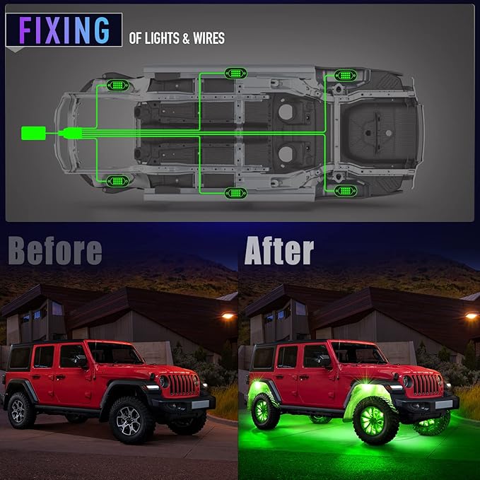 Honalia LED Rock Lights for Trucks 6 pods, Multicolor RGB Underglow Kit for Cars with Bluetooth APP Control for ATV Accessories Golf Cart Four Wheeler RZR UTV Truck Accessories