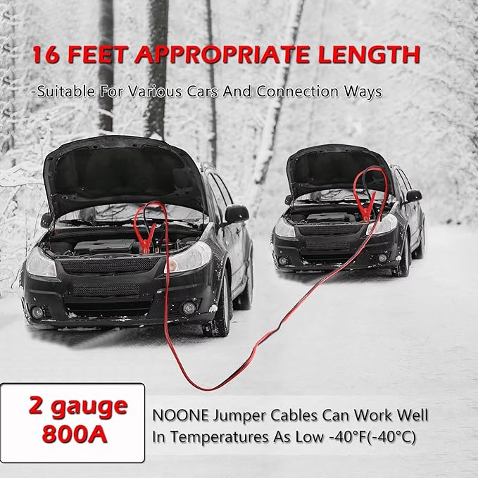 NOONE 2 Gauge 16FT Heavy Duty Jumper Cables for Car Battery, 800A Automotive Booster Cables for Jump Starting Dead or Weak Batteries Includes Carry Box for SUV/Truck