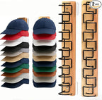 2 Pack Hat Organizer for Baseball Caps, Wood & Metal Hat Rack for Wall, Hat Storage for 22 Caps with Strong Adhesive/Wall Dri